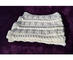 Decke Babydecke Strickdecke Wolldecke Taufdecke Kinderwagendecke Baby creme weiß von Hand gestrickt