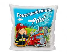 Kissen mit Name Feuerwehr, Kuschelkissen Geschenkidee für Kinder Feuerwehrmann, Geschenkidee Geburtstag, Weihnachten, Ostern für Mädchen und Jungs