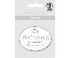 Ursus 56690009 - Topper Einladung zu meiner Kommunion, 6,5 x 7,6 cm, 8 Stück, weiß/silber