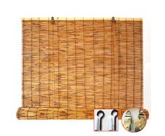 KDDEON Carbonization Natural Schilf Vorhang,Lifting Strohjalousien,Bambusrollo,Wasserdicht,Atmungsaktiv,Schatten,Sonnenschutz,für Deck Pergola Pavillon,Anpassbar,mit Zubehör (100x120cm/39x47in)