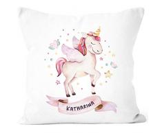 SpecialMe® Kissen-Bezug Einhorn mit Namen Kissen-Hülle Namenskissen Baumwolle personalisierte Geschenke Dekokissen weiß Unisize