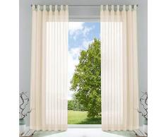 2er-Pack Gardinen Transparent Vorhang Set Wohnzimmer Voile Schlaufenschal mit Bleibandabschluß HxB 245x140 cm Creme, 61000CN