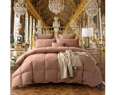 Rouzuofuzhuangdian Daunen Bettdecke,Twin Queen King Size Weiß Rosa Kaffee 100% Baumwolle Gänsedaunen Bettdecke Bettbezug Füller Dicke warme Decke-220 x 240 cm, 3600 g_Kaffee