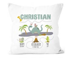 SpecialMe® personalisierbares Kissen zur Geburt, Geburtskissen Junge Dino Dinosaurier, Namenskissen Geschenk Geburt Baby, Kissen-Bezug ohne Füllung weiß Unisize