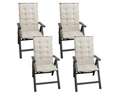 Wohaga 4 Stück Sitzkissen Auflage für Gartenstühle Stuhlauflage Sitzpolster Polsterauflage Gartenstuhlauflage Sitzauflage Sitzpolsterauflage Sitzkissenpolster für Hochlehner 112x45cm - 4cm dick/beige