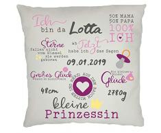 Personalisiertes Namenskissen Spruch zur Geburt oder Taufe Mädchen Kissen Geschenk Kuschelkissen Babykissen Farbe rosa