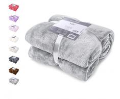 DecoKing Kuscheldecke 220x240 cm Silber Decke Microfaser Tagesdecke Fleece weich sanft kuschelig Stahl grau Grey Steel Silver Mic