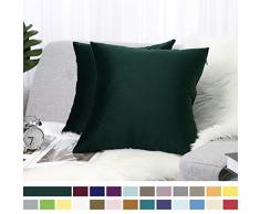 Lewondr Samt Kissenbezug 45x45cm, 2-Set Sanft Einfarbige Moderne Quadratische Kissen Hülle Zierkissenbezüge für Weihnachten Deko, Wohnzimmer, Sofa, Schlafzimmer, Auto, Dunkelgrün