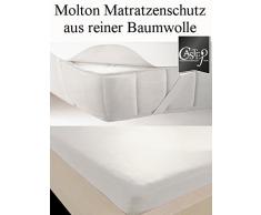 Matratzenschutz aus Molton 100% Baumwolle, Matratzenauflage/Matratzenschoner mit 4 Eckgummis - verschiedene Größen, weiß o. rohweiß je nach Verfügbarkeit CA70 (90x200)