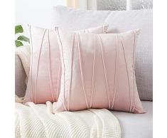 Topfinel Samt Kissenbezüge 50x50cm 2er Set Kissenhülle Gestreift als Dekokissen Sofakissen mit Verstecktem Reißverschluss für Sofa und Terrasse Büro Pink