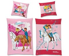 Bibi und Tina Flanell Kinder Wende-Bettwäsche Lieblingspferd 135x200cm + 80x80cm mit YKK-Reißverschluss 100% Baumwolle Biber Bibi Blocksberg Tina Pferde-Bettwäsche Sabrina Amadeus Deutsche Größe