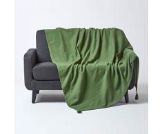 Homescapes extra große Tagesdecke Rajput, grün, Wohndecke aus 100% Baumwolle, 255 x 360 cm, Sofaüberwurf/Couchüberwurf in RIPP-Optik
