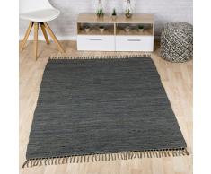 Taracarpet Flachweb-Baumwollteppich handgewebter handweb-Teppich Fleckerl Amrum aus 100% Baumwolle -auch bekannt als Dhurry oder Flickenteppich Uni anthrazit 160x230 cm