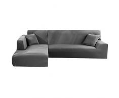 LITTLEGRASS Sofabezug Sofaüberwürfe für L-Form Elastische Stretch 2er Set für 3 Sitzer + 3 Sitzer(190-230cm) Grau