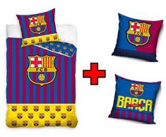 Fun Unlimited Aktion Original FC Barcelona Bettwäsche Wendebettwäsche Set, 4-teilig, 135 x 200 cm, 80 x 80 cm, 100% Baumwolle, 2 x Kissenbezug 40 x 40 cm