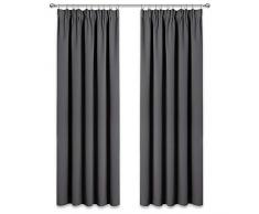 PONY DANCE Graue Gardinen Wohnzimmer - 2er Set H 220 x B 140 cm Thermo Vorhang Grau Blickdicht Gardinen mit Kräuselband Verdunkelungsvorhang Kinderzimmer