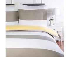 AmazonBasics - Bettwäsche-Set, Mikrofaser, 155 x 220 cm, Leicht Mikrofaser, Wendbar, Grau, gestreift