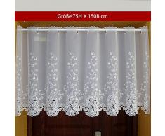 Yujiao Mao 1er Pack Halbtransparent Besticke Weiß Blumen Scheibengardine Küchen Vorhang Tür Gardine J13 HxB 75cmx150cm
