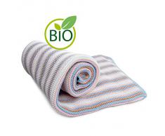 SonnenStrick 3009012 Erstlingsdecke / Babydecke / Kuscheldecke / Strickdecke mit zartem Streifenmuster aus 100 Prozent Bio Baumwolle 80 x 80 cm, rosa