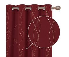Deconovo Gold Linie mit Punkt Gardinen Blickdicht Ösenschal Thermovorhang 138x117 cm Rot 2er Set