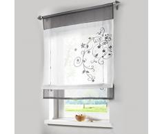 Stickblume Gardine Raffgardinen mit 4 Farben und 4 Groessen Vorhang BxH 80cmx100cm Grau