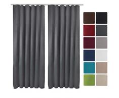 Beautissu 2er Set Gardine Blackout-Vorhang Amelie Kräuselband 140x245 cm blickdichte Verdunklungsgardine Universalband Anthrazit
