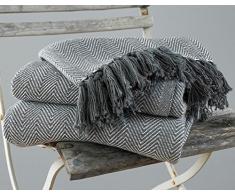 EHC Tagesdecke, King Size, Fischgrätendesign, 100 % Baumwolle, Überwurf für Sofa / Bett, 220 x 250 cm, Grau