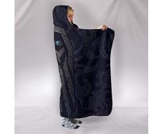 Viking Odin Kuscheldecke mit Kapuze,Winter Weich Wohndecke Kuscheldecke Schlafdecke Sofadecke Plüschdecke Pelzdecke Printdesign Couchdecke Mikrofaser Wearable Decke für Erwachsene Kind Blau 150*200cm