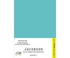 Jacobson Jersey Spannbettlaken Spannbetttuch Baumwolle Bettlaken (TOPPER 180-200x200 cm, Türkis)