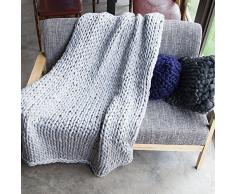 GLITZFAS Gestrickte Decke Grob Kuscheldecke Grobstrick Wolldecke Strickdecke Tagesdecke Überwurf Decke Zuhause Dekor Geschenk (grau,100x120cm)