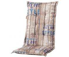 Madison 8 cm Hochlehner Auflage C 306 Taupe - blau gestreift mit Schriftzug