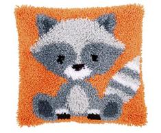 Vervaco Knüpfkissen Waschbär Knüpfpackung zum Selbstknüpfen eines Kissens, Stramin, weiß, 40 x 40 x 0,3 cm