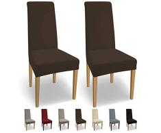 SCHEFFLER-Home Natalie 2er Pack Stuhlhussen Stretch, Stuhlabdeckung elastisch, Baumwolle Husse Spannbezug, braun-Schoko
