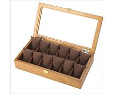 Make-Up Paletten Holz Uhrenbox 12 Grids Uhr Schmuck Display Box Fall mit Glasdeckel und 12 Entfernung Lagerungskissen (Color : Brown Liner)