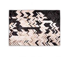 Designer Patchwork Kuhfell-Teppich - B120 x L180cm - Creme beige braun schwarz Fischgrät genäht