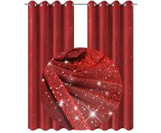 wometo 2er Set / 2 Stück Vorhang mit Ösen Glitzer 140x245 cm - rot glänzender Deko Schal Wohnzimmer Schlafzimmer Kinderzimmer Weihnachten