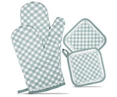 ZORR Ofenhandschuhe Topfhandschuhe Hitzebeständig, Ofenhandschuhe und 2 Topflappen Set, Backhandschuhe für Kochen & Backen (Blau)