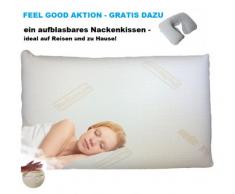 FEEL GOOD AKTION: Visco Mind Orthopädisches Nackenstützkissen/Kopkissen für Allergiker 40 x 80 cm H 9 cm + GRATIS DAZU ein aufblasbares Nackenhörnchen und ein äußerer Schutzbezug