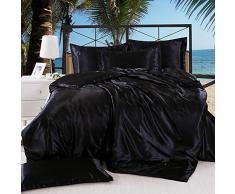 100% Reiner Satin Seide Bettwäsche Groß - 4-teiliges Set Heimtextilien King Size Bett Set Kissenbezug Bettwäsche Set Königin Seide Bettbezug Tresor Schwarz/Weiß/Silber/Braun