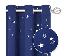 PONY DANCE Kinderzimmer Vorhang Sterne - Gardinen Blickdicht Blau Vorhänge Verdunkelung Thermo Gardinen Sterne Ösenschal Blickdicht, 2 Stücke H 182 x B 132 cm