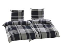 Warme Winter Biber Bettwäsche 155x220 cm 4 Teilig 100% Baumwolle Tim kariert anthrazit Silber
