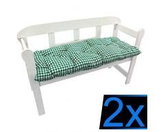 nxtbuy Bankauflage Ibiza 2er Set 150x50 cm Karo-Grün - Bequeme Polsterauflage für Gartenbänke und Hollywoodschaukel Mit Einer besonders weichen Polsterung - 70% Polyester, 30% Baumwolle, ÖkoTex100