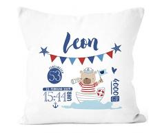SpecialMe® Geburtskissen Junge Kapitän Anker, personalisierbares Kissen zur Geburt, Namenskissen Geschenk Geburt Wunschname, Kissen-Bezug ohne Füllung weiß Unisize
