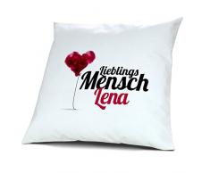 Kopfkissen mit Namen Lena - Motiv Lieblingsmensch, 40 cm, 100% Baumwolle, Kuschelkissen, Liebeskissen, Namenskissen, Geschenkidee