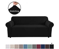 BellaHills Stretchbezüge, Sofabezüge, Möbelbeschützer mit elastischer Unterseite, Antirutschschaum, 1 Stück Couch Shield, Polyester Spandex Jacquard Stoff Small Checks (XL Sofa, Schwarz)
