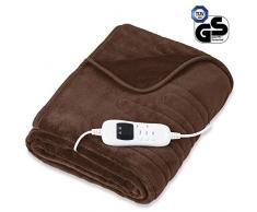 sinnlein® Heizdecke aus Plüsch 160x120cm Braun TÜV SÜD GS geprüft | elektrische Wärmedecke mit Abschaltautomatik | Kuscheldecke | Timerfunktion | 9 Temperaturstufen | waschbar bis 40°C | Digitalanzeig