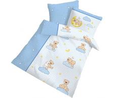 BÄRCHEN Fein Biber Baby Kinder Jungen Bettwäsche ☆ SCHMUSEBÄR niedlicher Teddy Bär · STERNE & MOND Blau - 100 % Baumwolle - Kissenbezug 40x60 + Bettbezug 100x135 cm - hergestellt in Deutschland