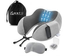 MNT10 Reise Nackenkissen mit weichem Memory Foam I Reisekissen für das Flugzeug, Auto, Zelten I Nackenhörnchen Memoryschaum + GRATIS Schlafmaske, Ohrenstöpsel und Tragetasche