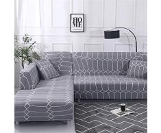 Elastisch Sofa Überwürfe Sofabezug, Morbuy Ecksofa L Form Stretch Antirutsch Armlehnen Sofahusse Sofa Abdeckung Hussen für Sofa Couchbezug Sesselbezug (3 Sitzer,Graue Geometrie)