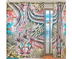 Ahomy Mehrfarbiger gestreifter Vorhang mit Leopardenmuster, für Küche, Wohnzimmer, Schlafzimmer, 2 Paneele, 140 x 198 cm, Polyester, Multi, 139.7x198.1 cm